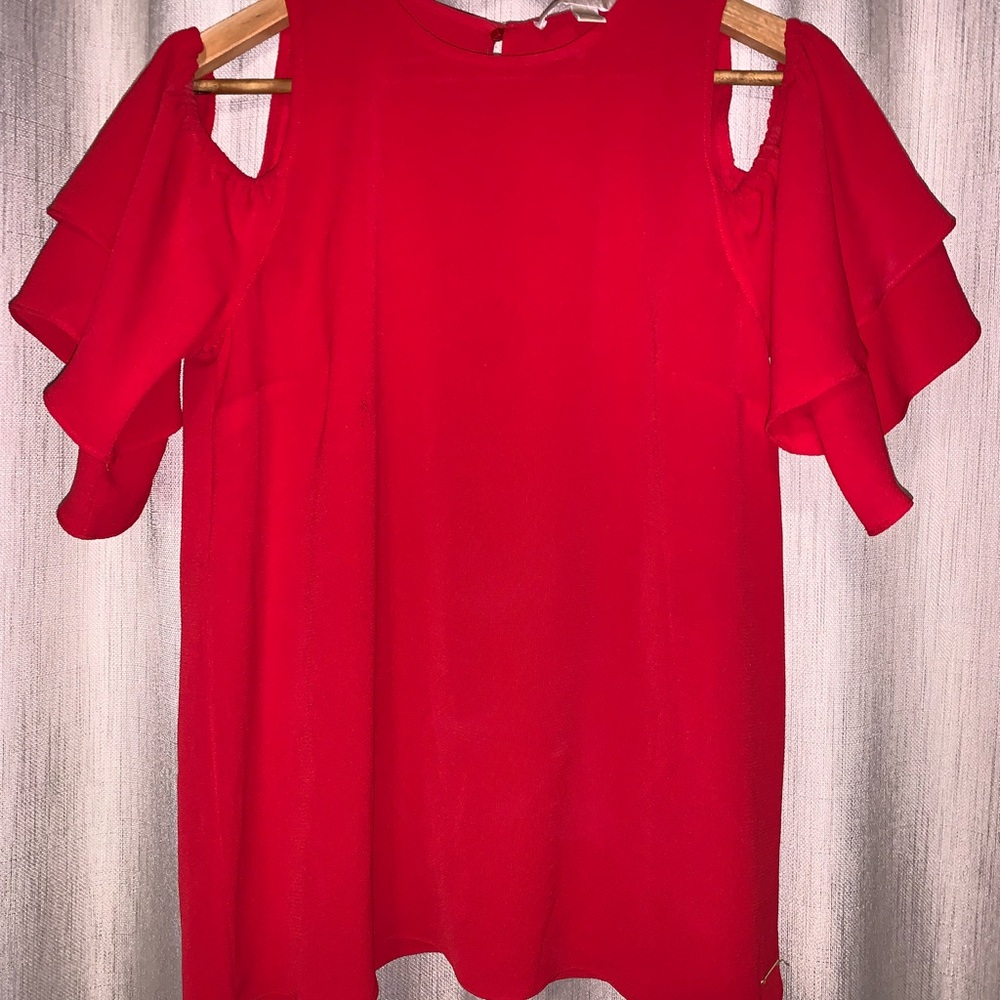 Michael Kors Vibrant Red Blouse with Ruffle Sleeves